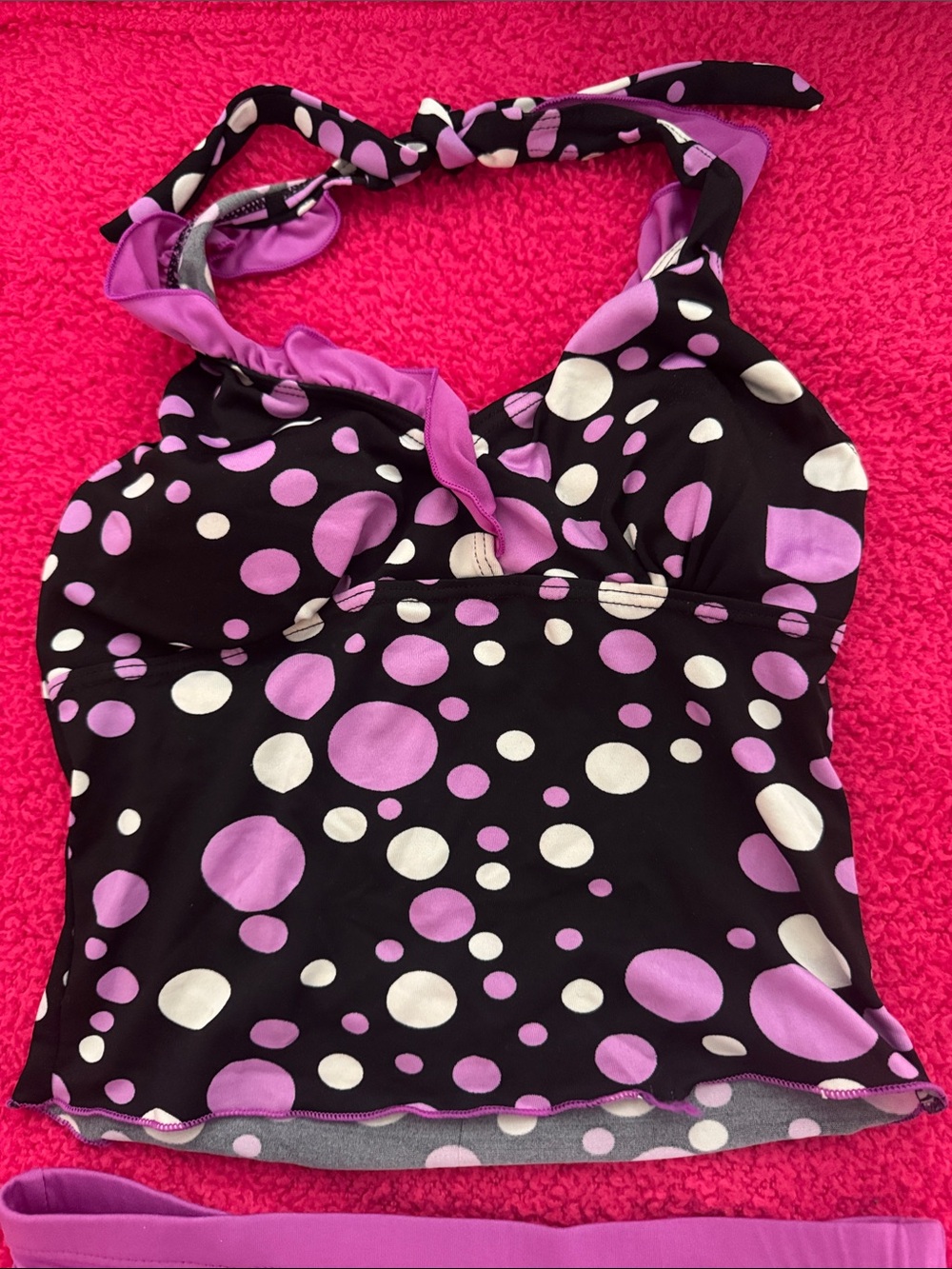 Polka Dot Two-Piece Swim Set in Black and Lavender - Picture 2 of 7